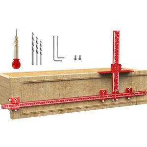 Extended Cabinet Hardware Jig Kit, 32-inch & 16-inch Detachable MAX Cabinet Handle Jig with Auto Center Punch, Aluminum Alloy Cabinet Handle Template Drill Guide, Drawer Pull Jig for Handle Knob Pull (Large, Red) Extended Cabinet Hardware Jig Kit, 32-inch & 16-inch Detachable MAX Cabinet Handle Jig with Auto Center Punch, Aluminum Alloy Cabinet Handle Template Drill Guide, Drawer Pull Jig for Handle Knob Pull (Large, Red)