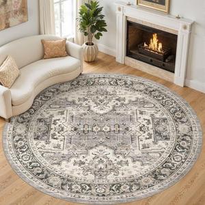 Area Rug for Living Room -  Soft Machine Washable Oriental Vintage Floral Distressed Large Indoor Floor Carpet for Bedroom Under Dining Table Home Office Decor - Brown