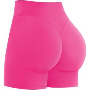 Sunzel Women's Invisible Butt Scrunch Shorts, High Waisted Biker Shorts, Gym Workout Yoga Running Shorts with Tummy Control (Medium, Hot Pink)