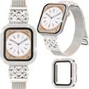 Metal Bracelet for Apple Watch Band 42mm 41mm 40mm 38mm 46mm 45mm 44mm for Women with Bling Case,Magnetic Slim Strap for iWatch Bands Series 11 10 9 8 7 6 5 4 3 SE SE3 Stainless Steel Mesh Loop iPhone