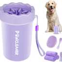 Professional 7 in 1 Dog Paw Cleaner for Dogs & Cats - Includes 1 Portable Paw Washer, 1 Bath Brush, 2 Dog Toothbrushes and 3 Absorbent Towels Note: Fits Paws 1.5 to 2.5 Inches Wide (Medium, Purple)