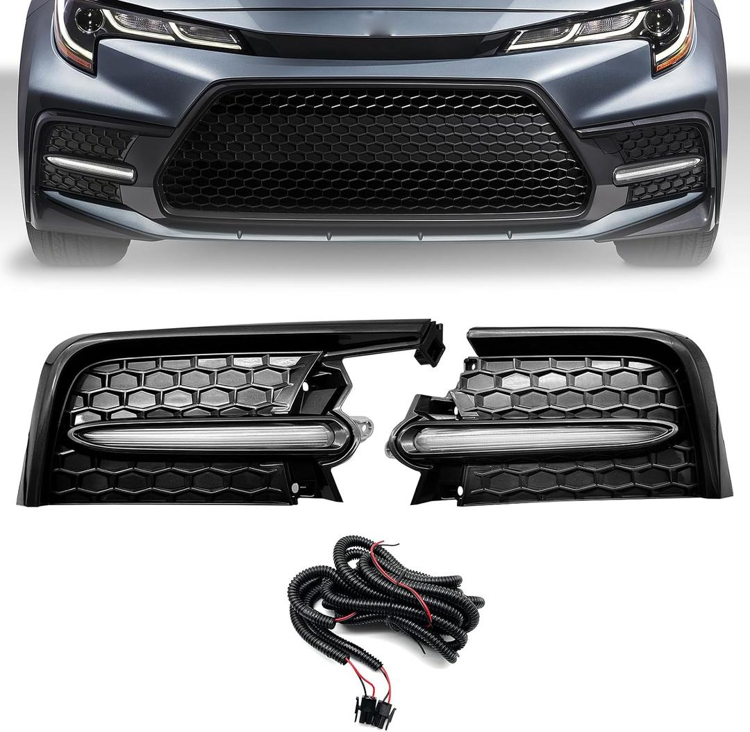 LED Fog Lights Compatible With 2020 2021 2022 Toyota Corolla SE XSE, A pair of Front Bumper Driving Fog Lamps With Harnesses and Bezel- Clear Lens