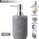 Resin Grey Bathroom Accessories Set 5 Pcs, Lotion Soap Dispenser, Toothbrush Holder, Bathroom Tumbler, Qtip Holder and Vanity Tray, Bathroom Countertop Organizer Set for Modern Home Apartment