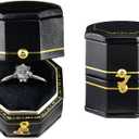 TAIMY Classical Victorian Style Wedding Tiny Ring Box, Handcrafted Gift Ring Box Proposal Pocket Size Small Keepsake Jewelry Box (Black, Octagon)
