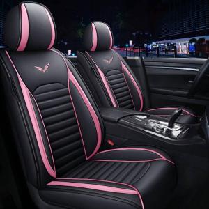 Flying Bird car seat Cover PU Leather Front and Rear seat Protection fit car SUV 5 seat Full Set Universal Suit (Black and Pink)
