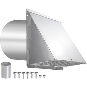 8 Inch Wall Vent,Hooded Wall Vent with Screen and Damper,Outdoor Wall Exhaust Vent Cover Exterior Wall Mount Cap for Kitchen Range Hood HVAC Duct Dryer Air Ventilation,Stainless Steel