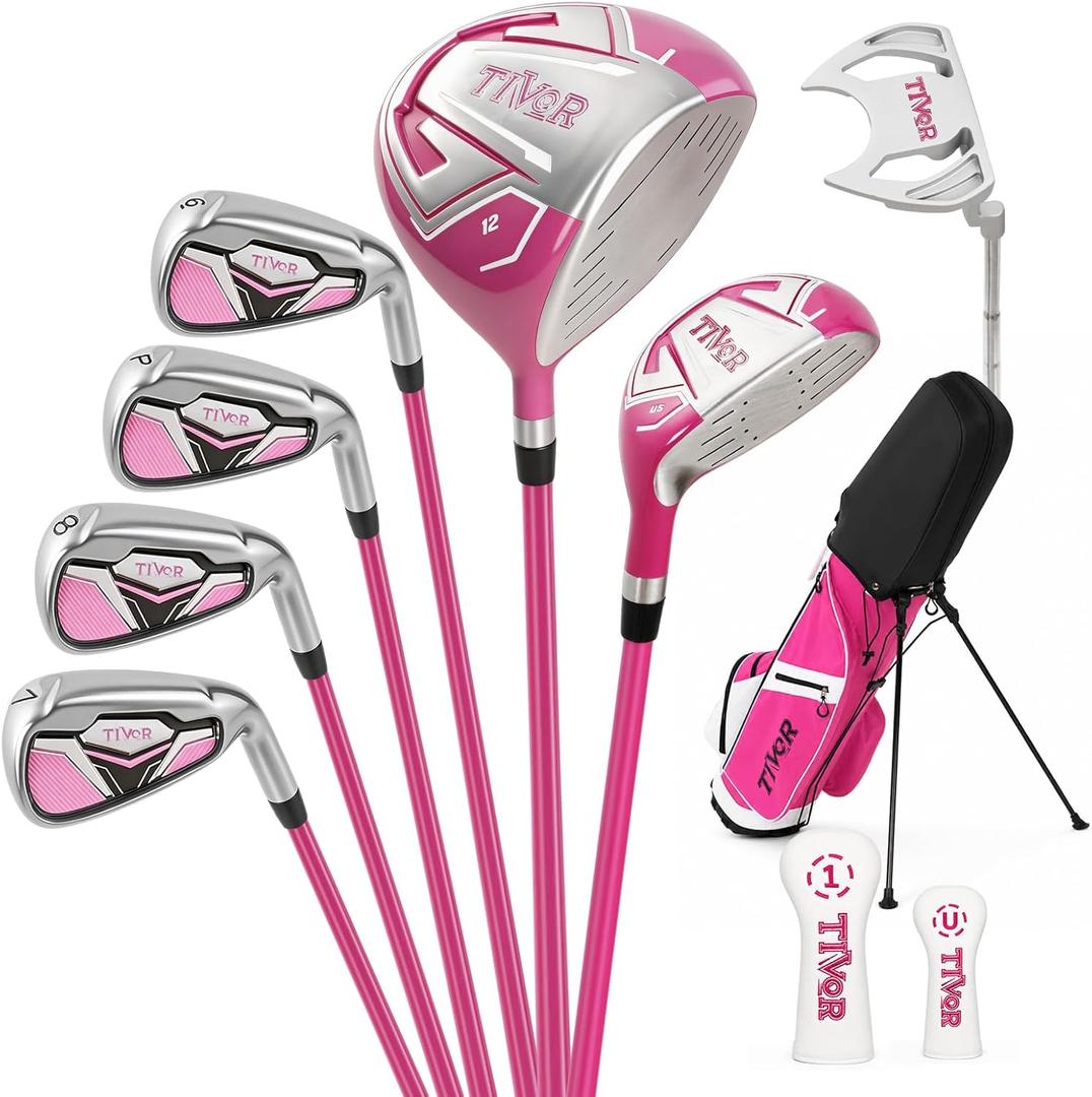 10-Piece Golf Club Set for Men and Women, Right Handed Beginner Golf Clubs with 460CC Forgiving Driver, Hybrid, 6/7/8 Irons, PW, Alignment Putter, 78g Graphite Shafts & Stand Bag, Standard(1#, 12°, 59, 195, 43", UT, 23°, 61, 230, 38", 6#, 28, 62, 263, 36.5", 7#, 31, 62.5, 270, 36", 8#, 35, 63, 277, 35.5", PW, 45, 64, 292, 34.5", Putter, 0, 70, 335, 34")