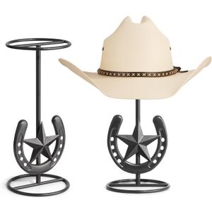 Hat Stand, Cowboy Hat Display, Western Table Decor, Metal Horseshoe Hat Stand, Cowboy Hat Holder, Cowboys Gifts for Men, Desk Hat Rack for Fedora, Sun Hat, Straw Hat, Helmet, 2 Packs, Gunmetal Grey