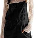 Women Corduroy Overalls Short Jumpsuits Adjustable Straps with Pockets Sleeveless Rompers (Medium, Black)