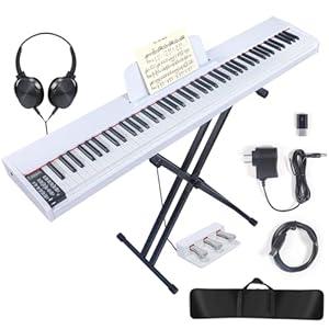 88 Key Digital Piano Keyboard, 88 Key Full Size Weighted Hammer Action Electric Keyboard Piano with 200 Rhythms, 200 Tones, Piano Keyboard with Stand, TriplePedal, Headphone, Carrying Bag