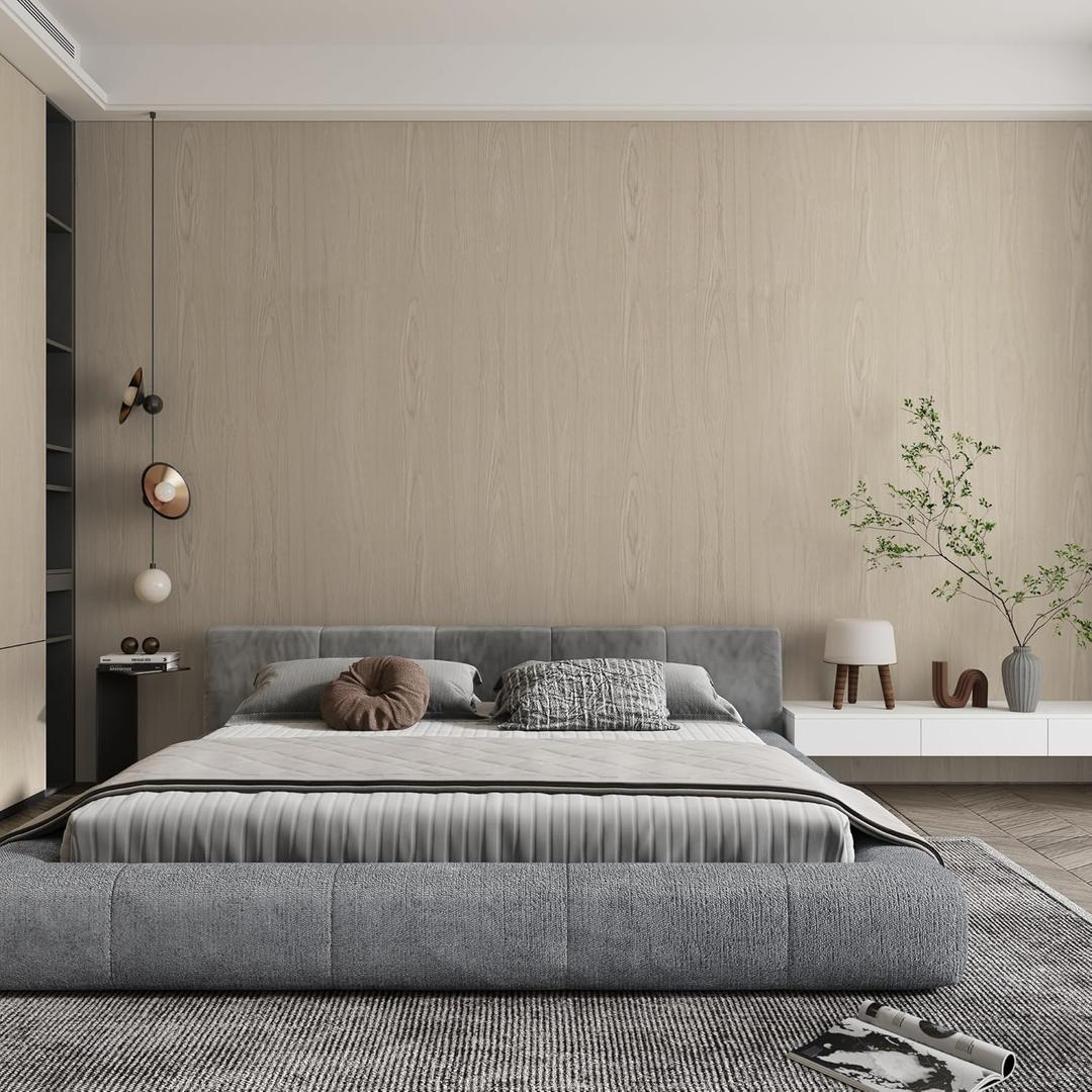 48"x354" Light Wood Grain Peel and Stick Wallpaper Wide Beige Contact Paper Self Adhesive Cream Vinyl Wrap Removable Waterproof Heavy Duty Oak Wood Wall Paper Natural for Countertops Bedroom