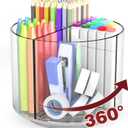 Absonic Pencil Holder for Kids, 360 Rotating Pen Holder for Desk Organizer and Storage, 4 Compartments Art Supply Marker Organizer, Pen Organizer Pencil Holder (Medium - Single - Clear - No Handle)