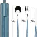 Travel Utensils Set, 4pcs Stainless Steel Reusable Cutlery, Portable Silverware Lunch Box for Camping and Office, Include Fork Spoon Knife with Case (Blue)