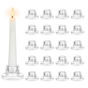 Hewory Glass Taper Candle Holders: 12 PCS Candlestick Holders Clear Short Tapered Candle Holder Set - Candle Stick Holder Decor for Table Centerpiece Wedding Party Advent Christmas Home Decorations