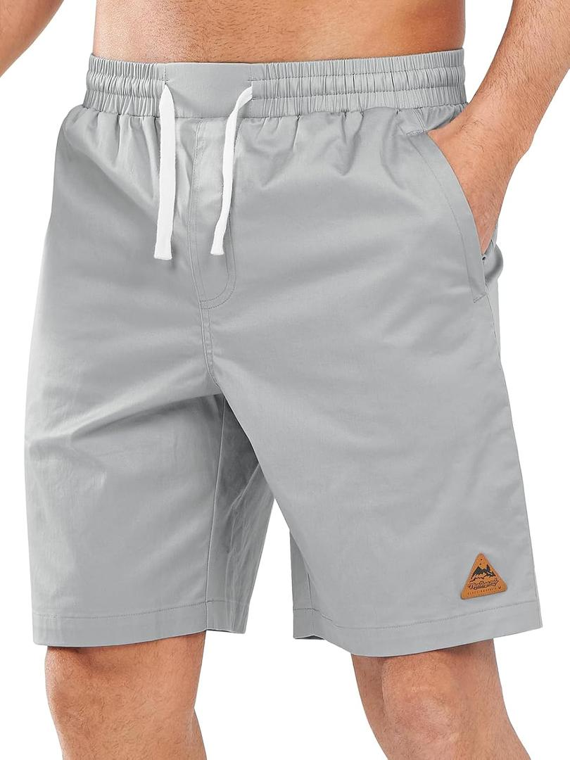 NORTHYARD Mens 9 Inch Casual Cotton Board Shorts Zipper Pockets Quick Dry | Golf, Beach, Work, Hiking, Fishing, Drawstring, Elastic Waist, Pull On, Lightweight, Travel