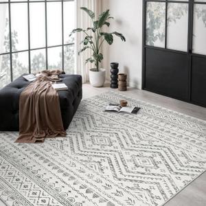 Miukiki 6x9 Area Rug for Living Room Moroccan Washable Rugs Non Slip Indoor Floor Carpet Foldable Large Soft Area Rug for Dining Room Bedroom with Low Pile(Grey,6'x9')