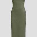 Flamingals Sexy Off Shoulder Sleeveless Maxi Dress for Women Zip Back Split Hem Party Long Dress (Green, M)
