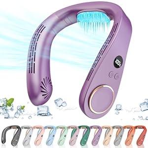 Neck Fan Air Conditioner,Personal Cooling Device,Neck Air Conditioners Portable Neck AC Rechargeable Battery Powered,USB Silent Headphones Round Leafless Necklace Fan for Women Men Adults Kids Purple (Cooler)