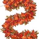 Fall Garland with Maple Leaf, Fall Decor for Wedding Home Mantle, 5.9Ft Harvest Festival Thanksgiving Halloween Garland Leaves Decorations, Artificial Foliage Garlands for Autumn Indoor Outdoor Dcor
