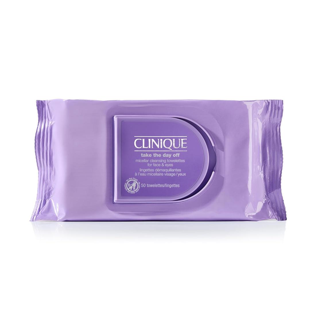 Clinique Take The Day Off Micellar Cleansing Makeup Remover Wipes For Face and Eyes | For All Skin Types | No Water Required | Perfect For Gym or Travel