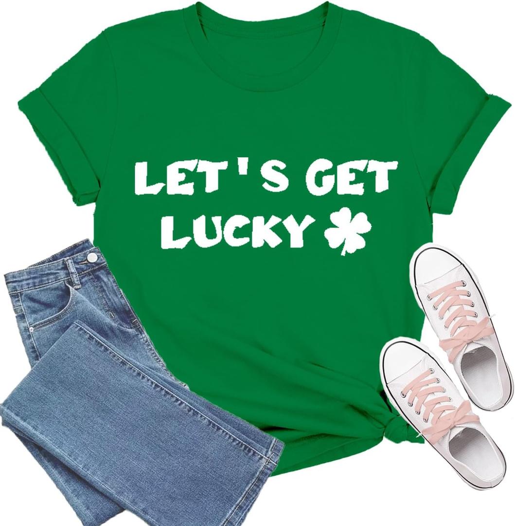 St Patricks Day Shirt Women Shamrock Lucky T-Shirts Casual Short Sleeve Festival Tee Tops (Green, L)