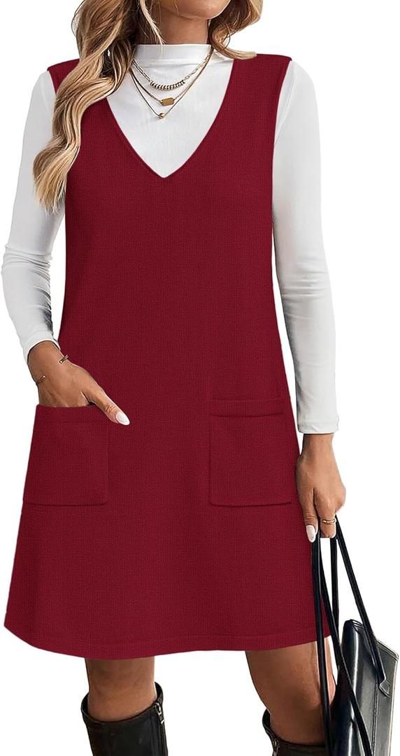 Zeagoo Women's Sweater Vest Dresses for Women 2025 V Neck Sleeveless Knit Pullover Sweater with Pockets Fall Winter Outfits (Red)