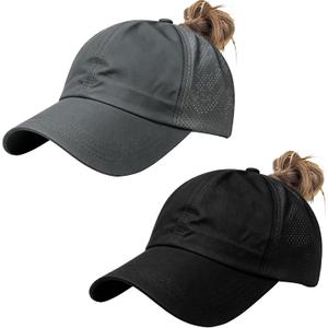 2Pack Womens Criss Cross Ponytail Baseball Cap, Quick Drying UV Protection Breathable Sport Outdoor Sun Hat