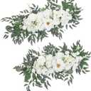 TINGE TIME Flower Garlands, 2 PCS Artificial Eucalyptus Garlands, Handcraft Artificial Rose Garland for Arch Wedding Sweetheart Table Ceremony Backdrop Decorations for Home (IvoryWhite)