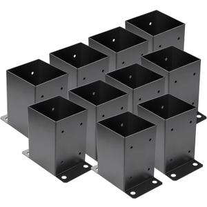 4 x 4 Post Base 10 PCS,Inner Size 3.6"x3.6"Deck Post Base,Heavy Duty Metal Black Powder Coated Post Brackets,for Pavilion Deck Railing Support Deck Base Plate, Support Bolt Down