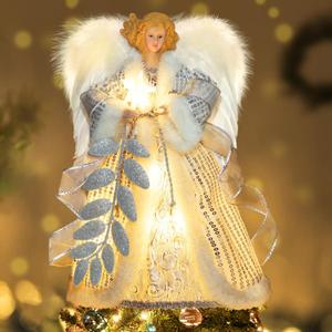 Christmas Tree Topper Angel with Lights, Xmas Tree Toppers Decorations with Timer, 12.5in Lighted Treetop Ornaments for Indoor Holiday Decor (Silver)