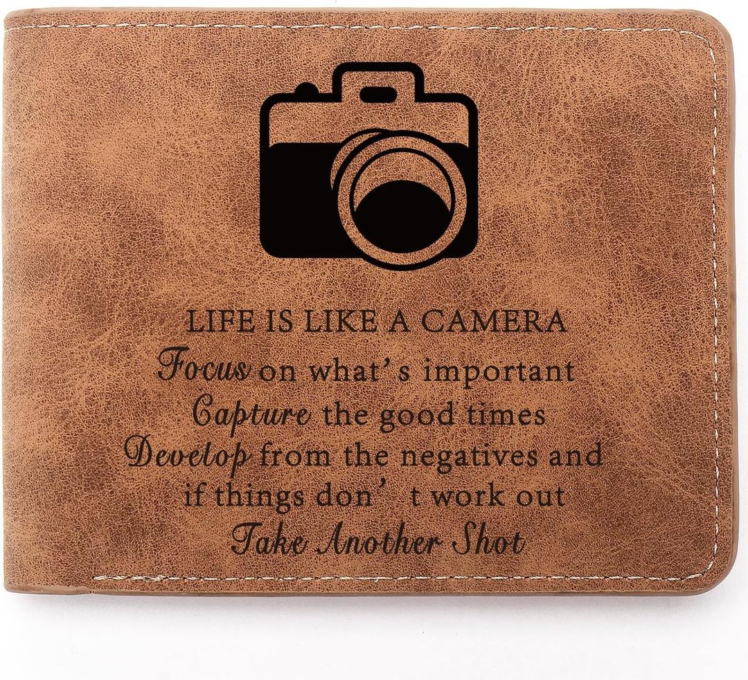 Photographer Gift,Leather Wallet for Men,Engraved Personalized Leather Wallet,Inspirational Gift for Photographers Photo Club Gift Encouragement Photography Gifts (photographer)