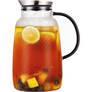 Purefold Pitcher with Lid, Glass Jug with Stainless Steel Lid for Hot and Cold Water, Fruit Tea, Coffee Maker, Ice Tea, Juice, Pineapple Series (Clear, 80 oz)