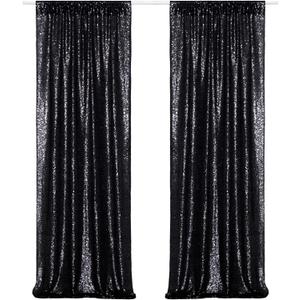 Poise3EHome Black Sequin Backdrop Curtains, 2 Panels 2FTx8FT Glitter Photo Booth Backdrop for Halloween Birthday Bachelorette Wednesday Twilight Party Decorations