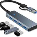 USB 3.0 Hub 4 Ports 5Gbps, Dual USB-A/C Aluminum Splitter, Ultra-Slim Multiport Expander Adapter for iPhone 17/16/15,MacBook,iPad,Laptop,PC,Desktop,HDD, Keyboard, Mouse, Xbox, PS5,Android