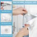 No Hook Blue Shower Curtain with Snap in Fabric Liner Set, Boho Striped Modern Double Layers Waterproof Fabric with See Through Top Window Open Grommet Bath Curtain 71x86 Inch