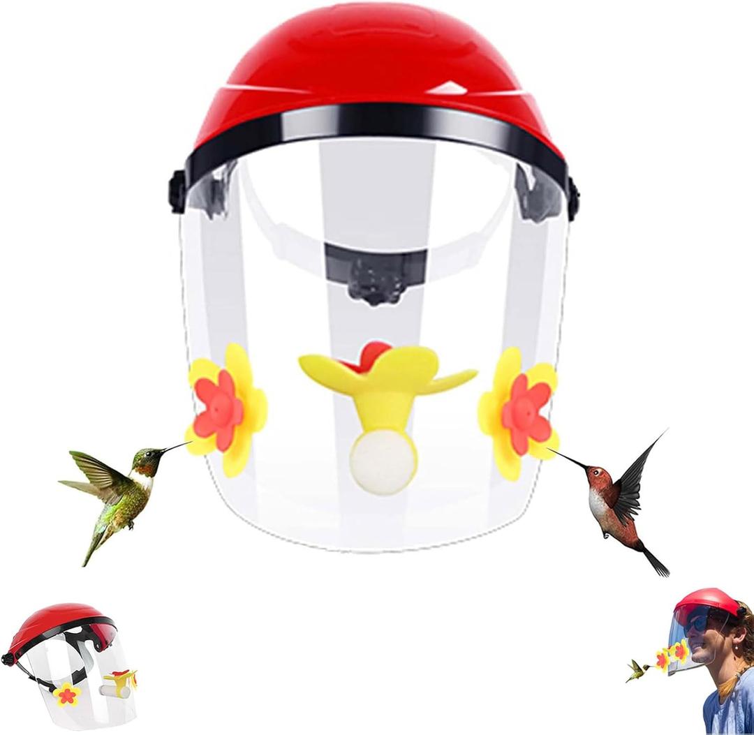 Hummingbird Feeder Helmet | Hands-Free Outdoor Bird Feeder | 3 Spill-Resistant Ports | Adjustable Headband | Lightweight & Durable PVC, Yellow