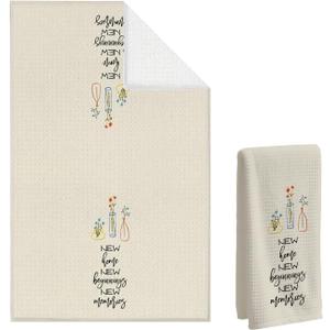 Housewarmings Towel, New Home New Memories Waffle Towel, Floral Vase Towel Sweet Home Decor for Housewarming Hand Towel, Gifts for Homeowners Welcoming Decorative, 16 x 24 Inch Khaki