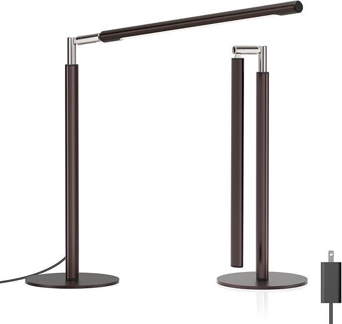 White LED Desk Lamp - Foldable Industrial Desk Light for Home Office, 15W Dimmable Table Lamp for Reading with Base, 4 Color Temps, 16" Eye Caring Metal Desktop Task Lamp for College Dorm Study