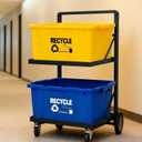 Recycling Cart,2-Tier Recycle Bin Cart with Wheels,Holds up to 140 Lbs,Rolling Utility Organizer for Garbage Sorting,Warehouse and Garage (Black)