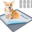 LOOBANI Dog Pee Pad Holder - Silicone Puppy Pad Holder - High Edge Dog Potty Tray with 4 Holder Clamps for Puppy Potty Training, Fits Up to 24" x 24" Training Pads, Gray