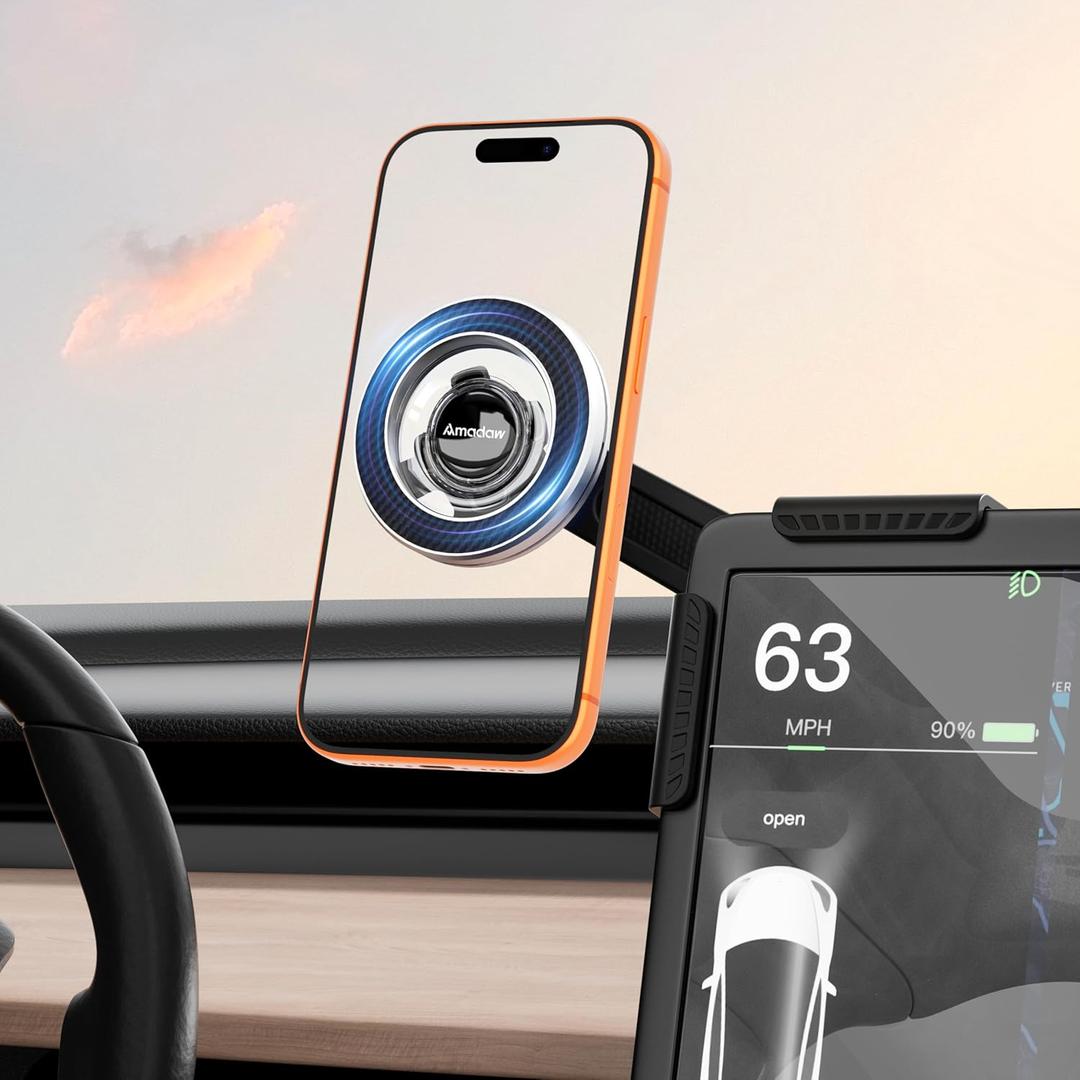 2025 Upgrade Tesla Phone Mount [N55 Strongest Magnet] [Non-Adhesive Version] Hands-Free No-Drop for Magsafe, Fits for Tesla Model Y/3/X/S/Cybertruck, Compatible with iPhone 17/16/15 All Phones