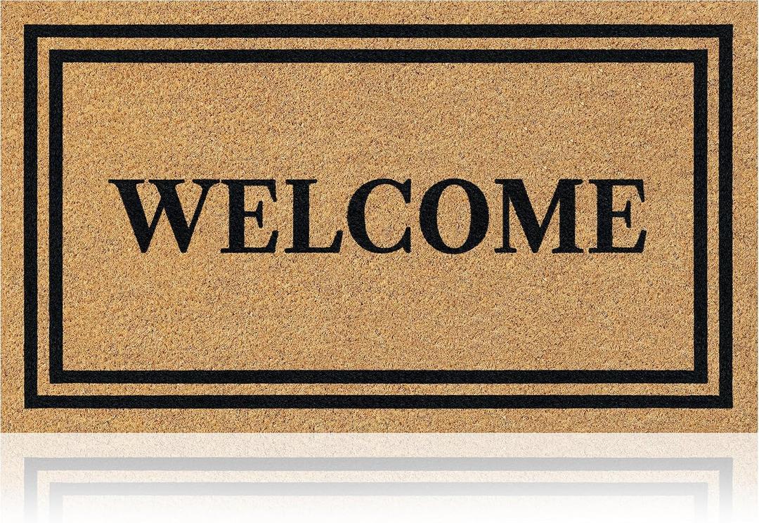 Natural Coir Door Mat, Minimal Shedding, Heavy Duty Non-Slip Welcome Mat for Front Door, Outside Entrance, Porch & Entryway (17x29, Welcome 6)