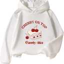 RoseSeek Girl's Graphic Long Sleeve Hooded Sweatshirt Cute Cartoon Print Pullover Hoodies Pullovers Casual Tops White and Red 11 Years