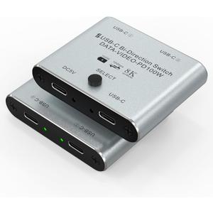 Bi Directional 8K USB C Switcher USB C Switch 2 in 1 Out / 1 in 2 Out - Type C KVM Switch Splitter for 8K@60Hz/4K@120Hz Video Transfer + 100W Charging + 10Gbps Data, with Power Cable