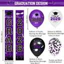 Graduation Decorations Class of 2026 Set - Purple Themed Congrats Grad Banner & Backdrop, Hanging Swirls, Porch Sign, Balloons, Foil Number 2026 for High School & College Celebrations, 18in, 12in, 10-inch