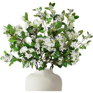 CHIAVE 8pcs Artificial Plants Fake Greenery Branches for Vase, Tall Stems with White Fake Flowers for Vase, Fake Plants Spring Stems for Wedding Garden Office Home Dcor