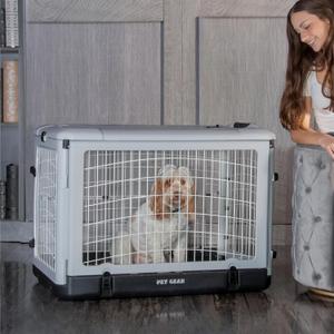 Pet Gear The Other Door 4 Door Steel Crate for Dogs/Cats with Removable Tray, Fog, 36 Inch