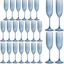 24 Pack Plastic Champagne Flutes Vintage Light Blue Goblet Champagne Glasses Unbreakable Wedding Toasting Glasses Diamond Wine Glasses Crystal Wine Cups Clear Drinking Glasses 5.5 OZ for Bridal Shower