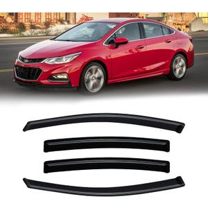 Rain Guards for 2016-2019 Chevrolet Chevy Cruze, Out-Channel Window Visor Shields Vent Deflector Shade Wind Dark Smoke 2017 2018 16 17 18 19, Tape-On Outside-Mount, 4PCS