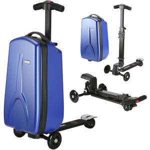 Scooter Luggage for Kids Scooter Suitcase for Ages 4-12, 4 in 1 Kids Luggage Boarding Suitcase Detachable & Foldable Scooter Travel Trolley Ride On Luggage-Blue